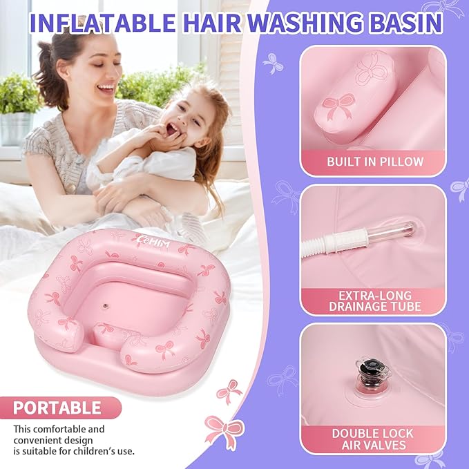 Inflatable Shampoo Basin for Kids - Hair Washing Basin for Children,Teens,Toddler With Neck Support, Portable Shampoo Bowl for use In Bed,on Bathtub,On Floor,or Sink,Tear-Free Rins