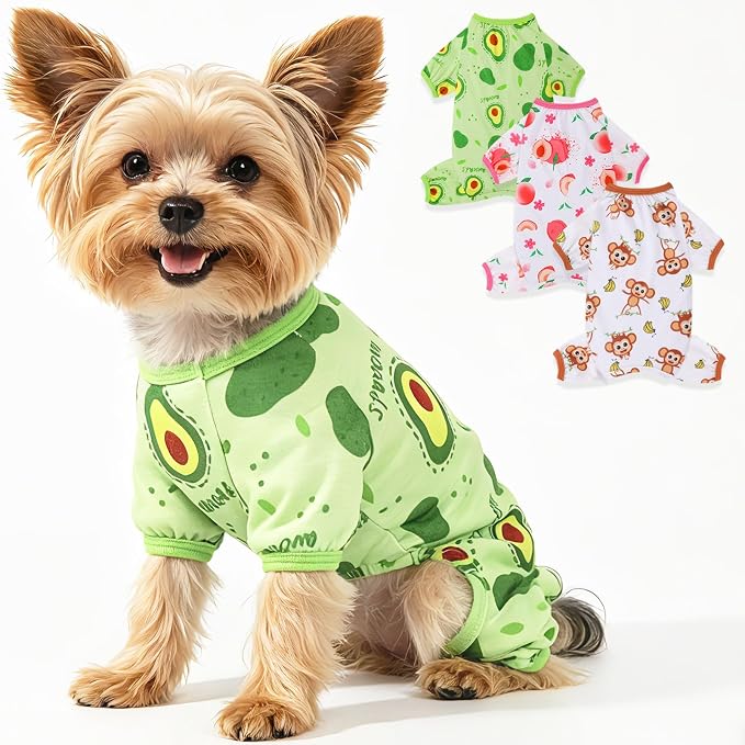 Dog Clothes for Small Dogs Soft Strechy Summer Dog Pjs Puppy Pajamas Clothes for Chihuahua Yorkie Boy Girl Cat Pet Outfits Cute Pattern XXS~L (Avocads, Medium)