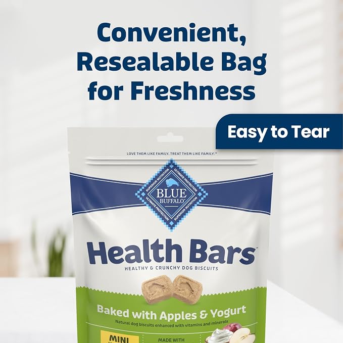 Blue Buffalo Health Bars Apples & Yogurt Mini Dog Biscuits, 16 oz | Smaller Bite, Same Crunch, Oven-Baked, No Chicken By-Product, Corn, Wheat, or Soy