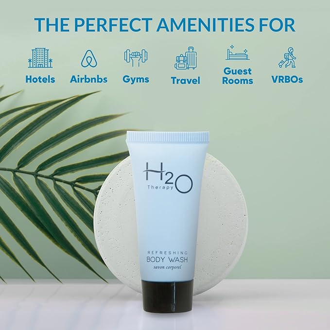 H2O Therapy Body Wash Soap, Travel Size Hotel Hospitality, 0.85 oz (Case of 20)