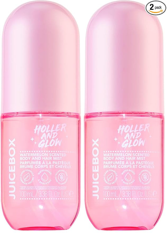 Holler And Glow Mood Boosting Juice Box Body & Hair Mist, Body Spray, Teen Girls Spritz, Long Lasting, Watermelon, Fruity Scented, Water Based Fragrance For Tweens, Clean & Gentle Formula, 3.38 Fl Oz