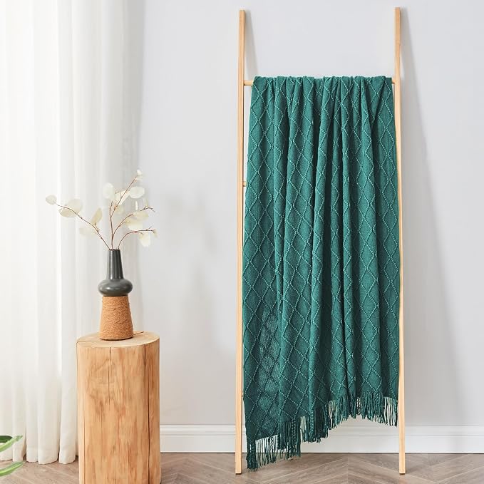 inhand Blue Knitted Throw Blanket for Couch and Bed, 60"x80" | Soft Cozy Knit Blanket with Tassel, Lightweight Decorative Blankets and Throws, Farmhouse Warm Woven for Men and Women