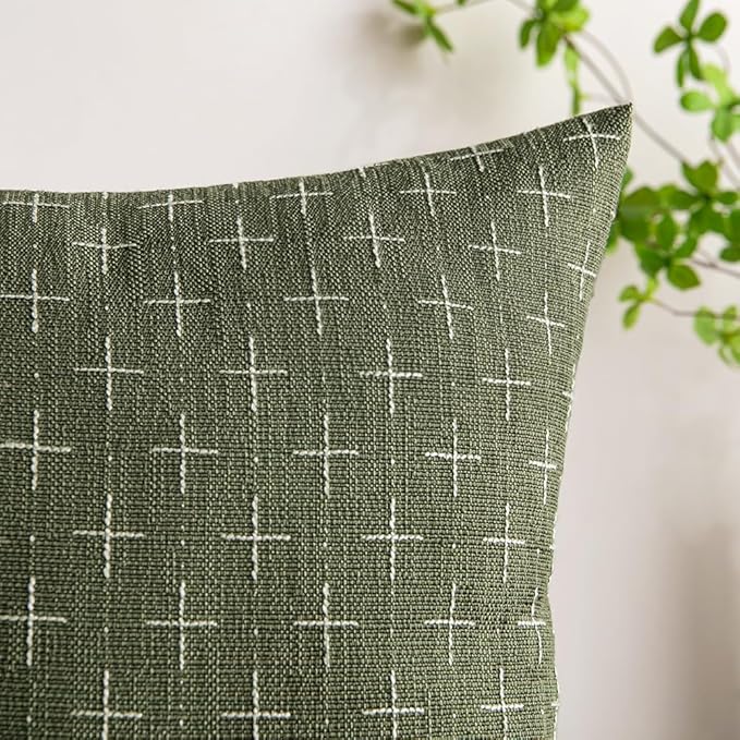 MIULEE Pack of 2 Decorative Vintage Burlap Linen Spring Throw Pillow Covers Modern Farmhouse Pillowcase Rustic Woven Textured Cushion Cover for Sofa Couch Bed 16x16 Inch Olive Green