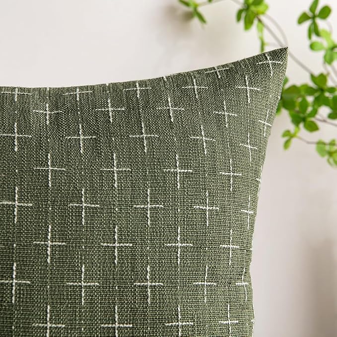 MIULEE Pack of 2 Vintage Decorative Burlap Linen Spring Throw Pillow Covers Modern Farmhouse Pillowcase Rustic Woven Textured Cushion Cover for Sofa Couch Bed 20x20 Inch Olive Green