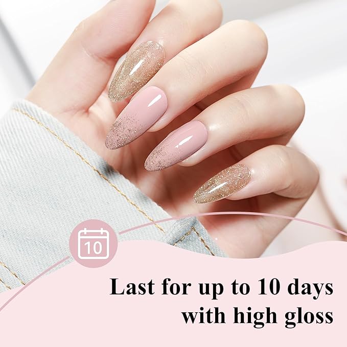 4-in-1 Pink Nail Polish, Gel-Like Nail Polish Quick Drying Light Pink Natural Long Lasting Color No UV Needed for Valentine's Day Gift Nail Art Manicure DIY at Home