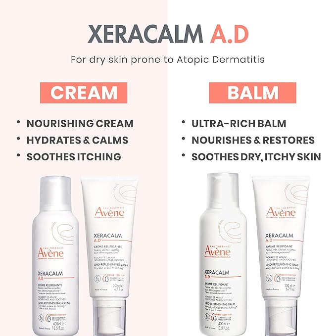 Avène XeraCalm A.D Lipid-Replenishing Cream, Atopic Dermatitis, Eczema-Prone Skin, For Dry, Itchy Skin, Restore Skin barrier, For Infants, Children & Adults, No Preservative, Fragrance-Free 6.7 Oz.