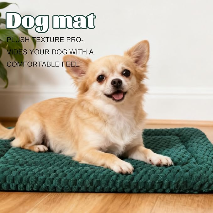 Dog Bed Crate Mat, Soft Durable Washable Anti-Slip Kennel Pad for Dogs & Cats, Reversible (Dark Green, L(35"*23"*1.5"))