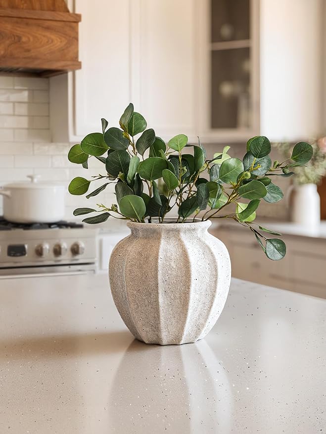 LE TAUCI 9.3" Ceramic Vase, Artisan Large White Ceramic Vase for Modern Farmhouse Home Decor, Substantial & Stable, Handcrafted Flower Vase, Living Room & Dining Room Table Centerpiece, Rustic White