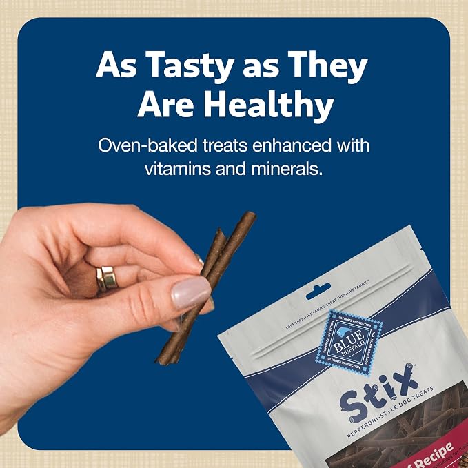 Blue Buffalo Stix Beef Pepperoni-Style Dog Treats, 1 oz, 12 ct | Real Beef #1 Ingredient, Soft & Easy to Tear, Developed by Veterinarians & Nutritionists, Great for Training