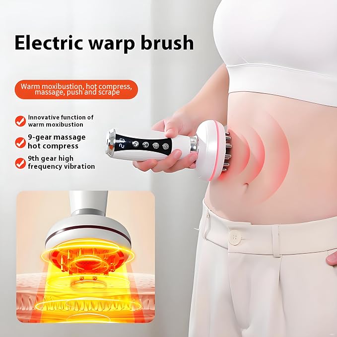 Lymphatic Drainage Massager, Anti Cellulite Massage Tool & Body Sculpting Machine - 4-in-1 Red Light Therapy & Heat for Legs Arms Belly, Moxa Pads Included