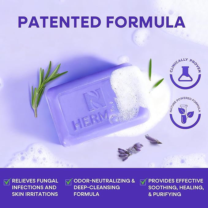 Hermon Antifungal Soap with Tea Tree Oil: Antifungal Bar Soothing Care & Relief of Itchy for Ringworm, Jock Itch, & Athletes Foot - Body & Face Wash - Lavender - 4 Pack