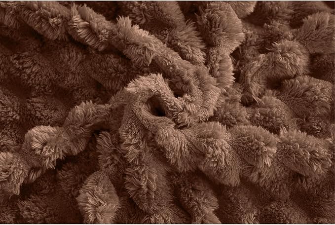 Excervent Big 3D Clouds Stylish Blanket for Bed, 50x70 Inches, Mocha | Decorative Fuzzy Flannel Fleece Throw Blanket for Sofa Bed Couch, Super Soft Cozy, Suitable for All Seasons