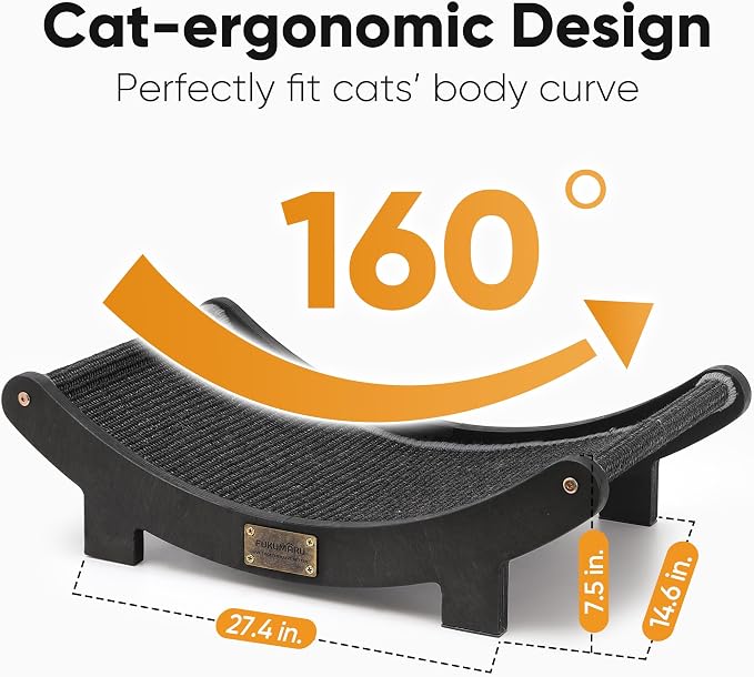 FUKUMARU Extra Large Sisal Cat Scratcher Bed Indoor Sturdy Wood Scratch Bed | 27.4 Inch Large Cat Scratching Bed Scratch Pad, 100% Natural Sisal Cat Hammock, Solid Wood Frame Lounger Chair Sofa