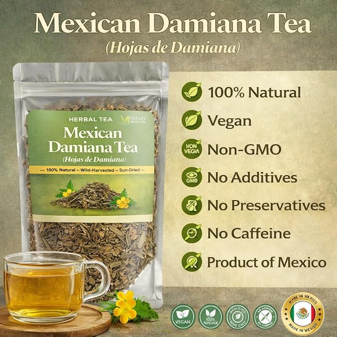Mexican Damiana Tea – Hojas de Damiana (Turnera diffusa) – 100% Natural Herbal Tea | Wild-Harvested, Sun-Dried Premium Leaves and Stems | Authentic Mexican Herbal Blend | Relaxation & Wellness Support | Net Wt. 113 g (4 oz)