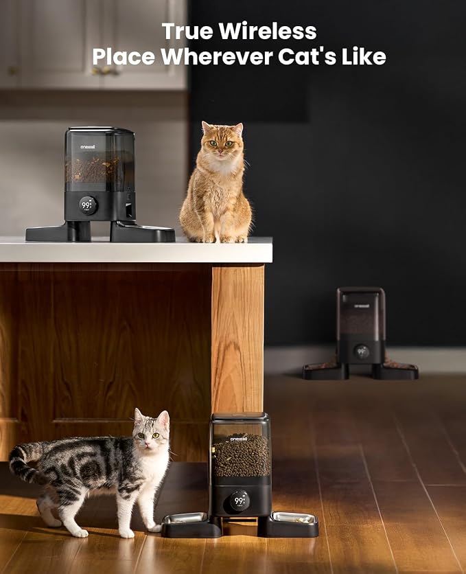 oneisall 2.4G Cordless Automatic Cat Feeder, 20 Cups/5L | 100-Day Rechargeable Battery Life, Time Meal, App Remote Control, Large Kibble, Timed Meals, Feed Now, Precise Portions