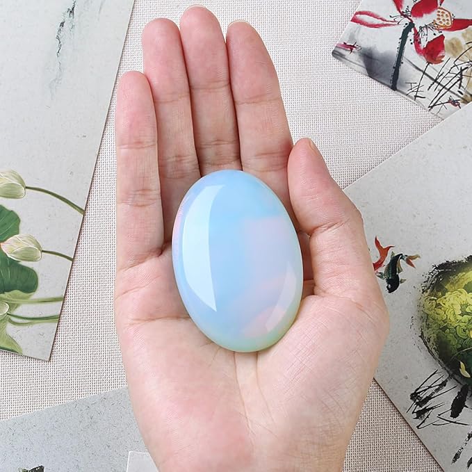 DUQGUHO Opal Stone Opalite Palm Stone 2.4'' Synthetic Healing Crystal Gemstone Worry Stone Energy Balancing Polished Stones Blessing Gifts Boho Pocket Stone 1PCS