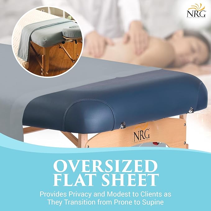 Deluxe Flannel Flat Massage Table Sheets by NRG - 100% Cotton Flannel Massage Linens - 160 GSM, 200 Thread Count - Soft Double Brushed Cotton - Oversized for Better Coverage - 63" x 100" - Color Ocean