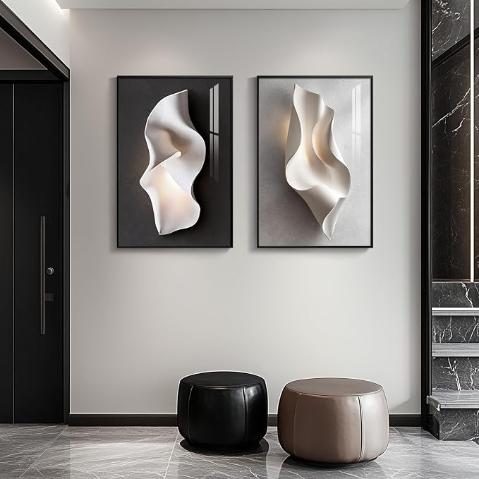 Framed Abstract Black and White Wall Art for Living Room, Large 3 Piece Modern Bright Style Artworks for Wall, Luxury Minimalist Painting Prints for Dining Room Hallway Office Wall Decor, 24x36 Inch