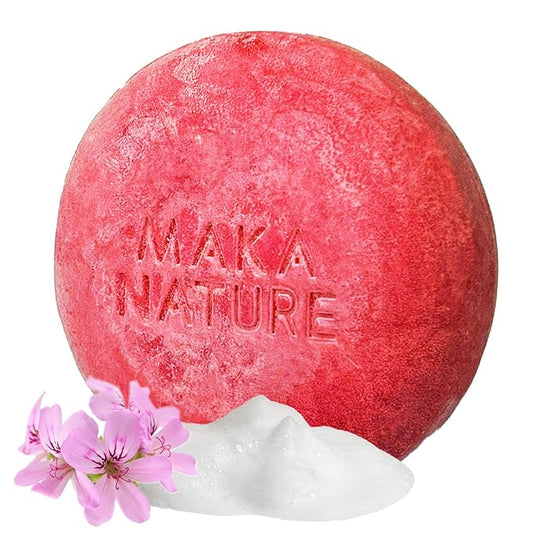Maka Nature Low-Carbon Shampoo Bar | Korean K-Beauty Haircare with Natural Ingredients for Scalp & Hair Types | Vegan, Eco-Friendly, pH balanced, 3.35oz (Geranium), Made in Korea