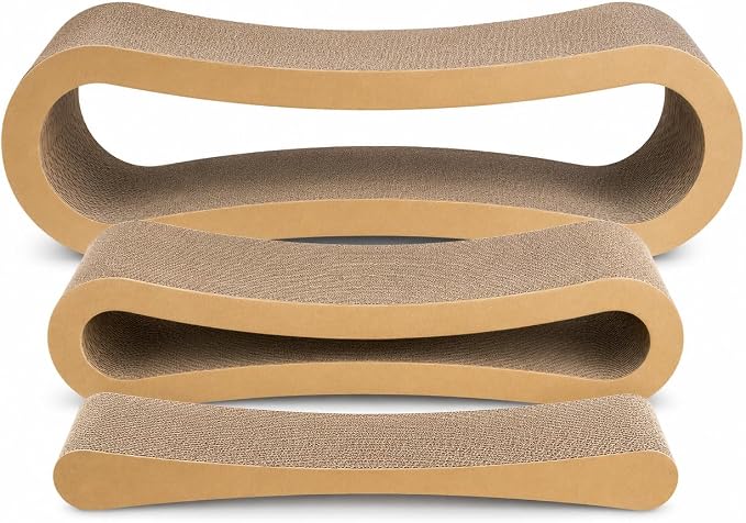 Simple Deluxe 3-in-1 Large Cardboard Cat Scratcher Lounger, 33.5" x 10.2" x 10.2" Infinity Shape Cat Scratching Board, Reversible Corrugated Scratch Pad for Multi-Cat Homes, 100% Recyclable, X-Large