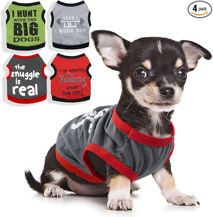 4 Pieces Dog Shirts Dog Clothes for Small Medium Dogs Boy Doggie Tshirt Outfits Puppy T-Shirt for Chihuahua Mini Dachshund French Bulldog (Medium)