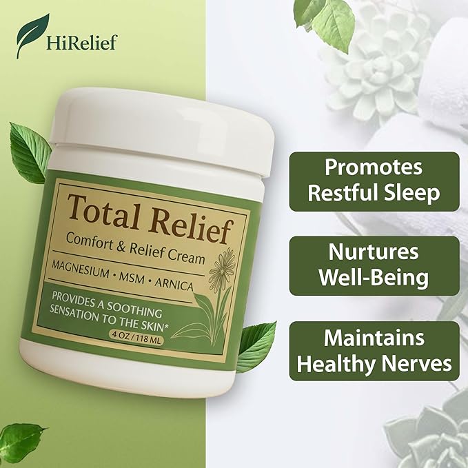 Total Relief Magnesium Cream for Comfort – Fast-Absorbing MSM & Arnica Cream for Healthy, Comfortable Nerves and Daily Comfort – 4 Fl Oz (Pack of 6)