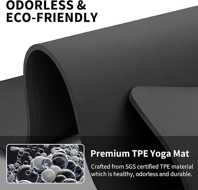 Hatha Yoga Extra Long TPE Yoga Mat 79" x 40" x 1/2" Thick Non-slip Exercise Mat for Home Gym Use, Yoga, Pilates, Fitness & Workouts