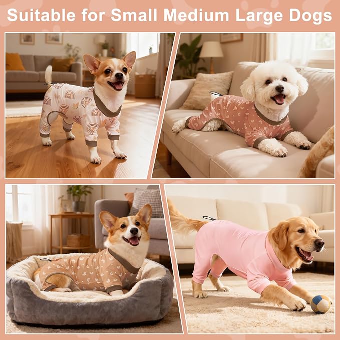 Bienbee Dog Pajamas, 4 Pack Adjustable Onesies for Small to Large Dogs XS | Dog Shedding Suit with Soft Fabric, Breathable & Stretchy, and Adjustable Back Length for Sleeping Lounging and Daily Use