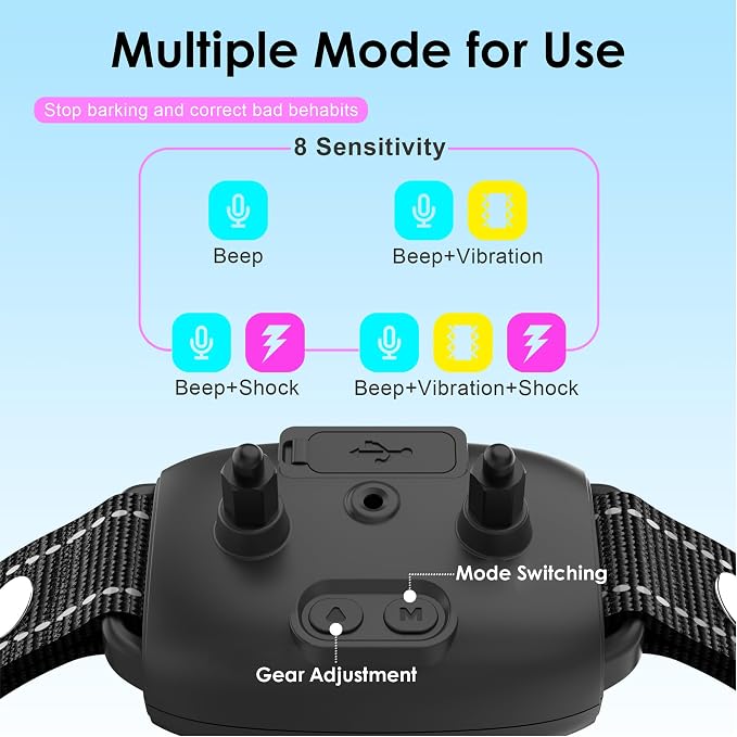 Bark Collar, Dog Bark Collar for Large Medium Small Dogs, Smart Bark Collar Automatic Anti Barking Training Collar, Rechargeable with 8 Adjustable Sensitivity & Beep Modes