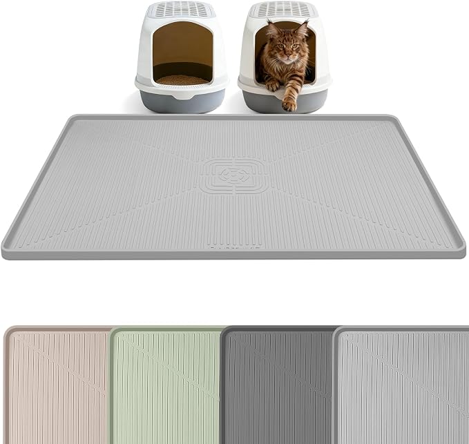 Silicone Cat Litter Mat 45" x 30" Cat Mat for Litter Box, Light Grey | Extra Large Cat Litter Trapping Mat for Floor, Waterproof, Non-Slip Kitty Litter Box Mat with Raised Edge, Easy to Clean