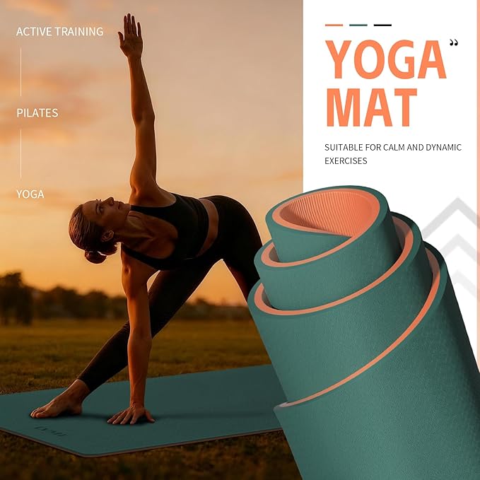 Thick Yoga Mat 72"x24" – 1/4" or 2/5" Option | Non-slip & anti-tear TPE, lightweight with carrying strap, beginner-friendly for women & men, yoga/pilates/floor workout