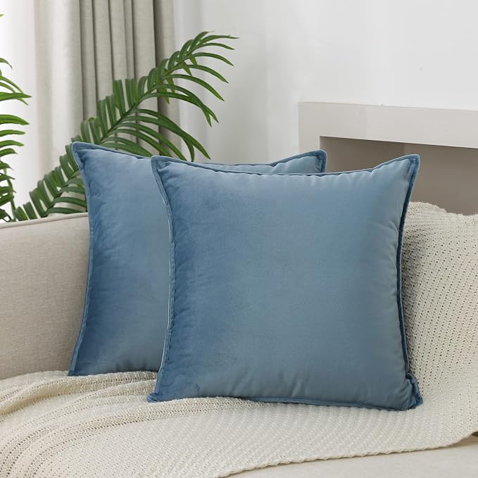 Velvet Stone Blue Throw Pillow Covers 22”x22”Pack of 2 Soft Decorative | Square Cushion Covers for Couch Sofa Bed Livingroom Car Home Decor,55x55Cm