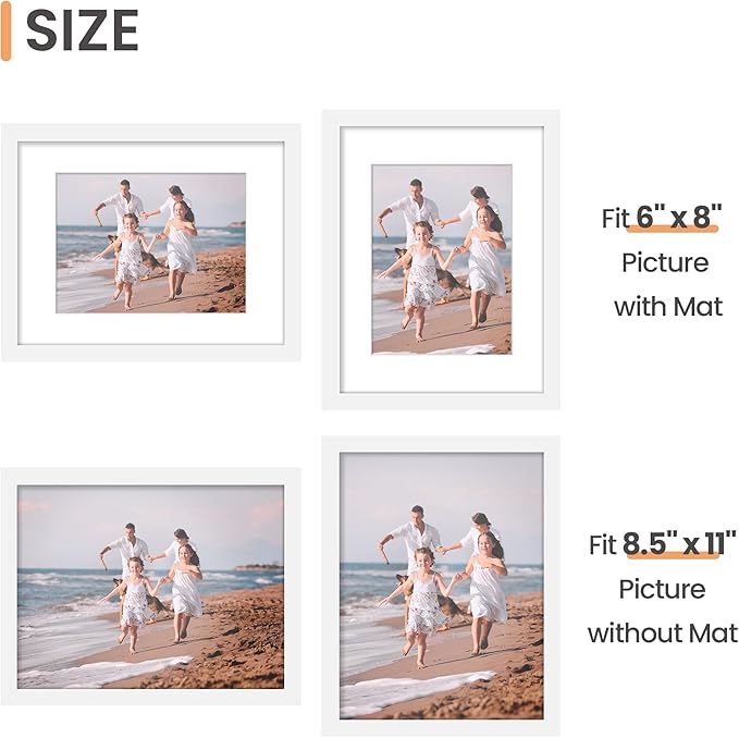 upsimples 8.5 by 11 Picture Frame, Gallery Wall Frames Set of 5, White | Photo Frame Collage Wall Decor, 6x8 Picture Frame with Mat for Family, Certificate, Diploma, Graduation, Hallway, Christmas