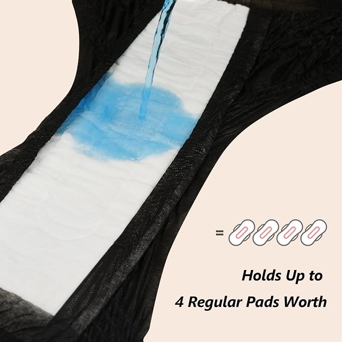 MOLLIS Disposable Period Underwear for Women, Postpartum Panties, Maternity Knickers Heavy Flow Leak Proof, Unscented, Black, Small/Medium, 16 Count