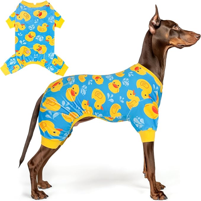 KYEESE Velvet Dog Pajamas for Large Dogs Soft Onesie Shirt, Rubber Duck | 4-Way Stretch, Lightweight & Breathable, Reduces Shedding, Gentle on Sensitive Skin, Recovery Support, Easy Potty Breaks