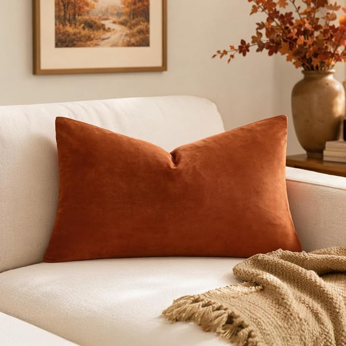 MIULEE 12x20 Inch Lumbar Fall Velvet Throw Pillow Cover Set of 1 Rust | Soft Luxury Decorative Throw Pillow Cover, Single Rectangle Cushion Case, Home Decor for Chair Couch Sofa Bedroom Car Bed