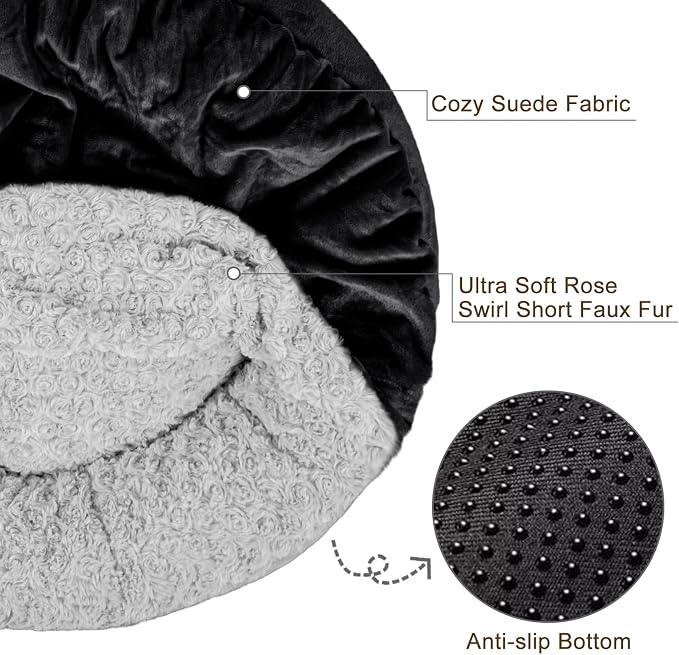 JOEJOY Small Dog Bed Cat Bed with Hooded Blanket, Cozy Cuddler Luxury Puppy Pet Bed, Donut Round Calming Anti-Anxiety Dog Burrow Cave Bed - Anti-Slip Bottom and Machine Washable 23 inch