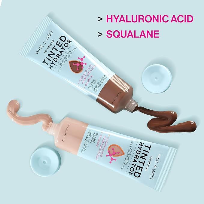 wet n wild Bare Focus Tinted Hydrator Tinted Skin Veil, Lightweight Buildable Coverage with Hyaluronic Acid & Vegan Squalane, Semi-Matte Finish, Cruelty-Free - Light
