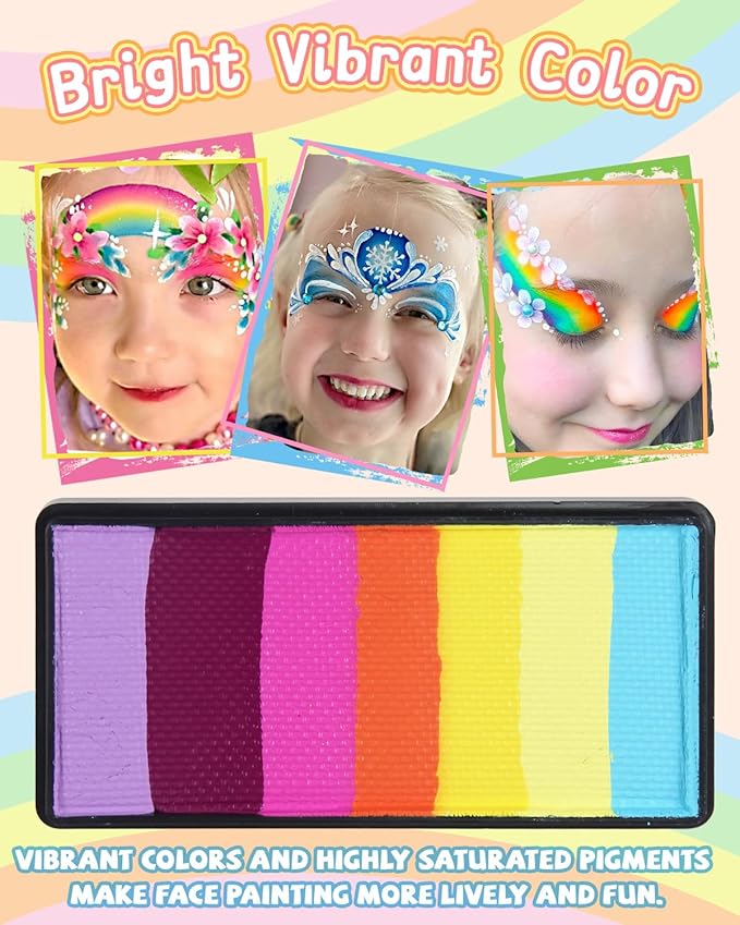 Anka Bella Professional Water Activated 6x30gm Face Paint for Kids & Adults,Washable Non toxic Rainbow Cake Face Painting Kit with Stencils & Brushes Ideal for Easter/Parties/Halloween/Carnival