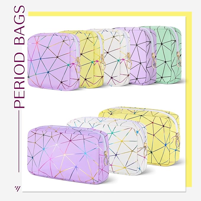 Likesing Period Bag for Tampon, Leather Sanitary Napkin Storage Bag for Girls Womens, Portable Sanitary Napkin Period Pad Pouch for Purse, Small Make Up Bags(Colorful Purple)