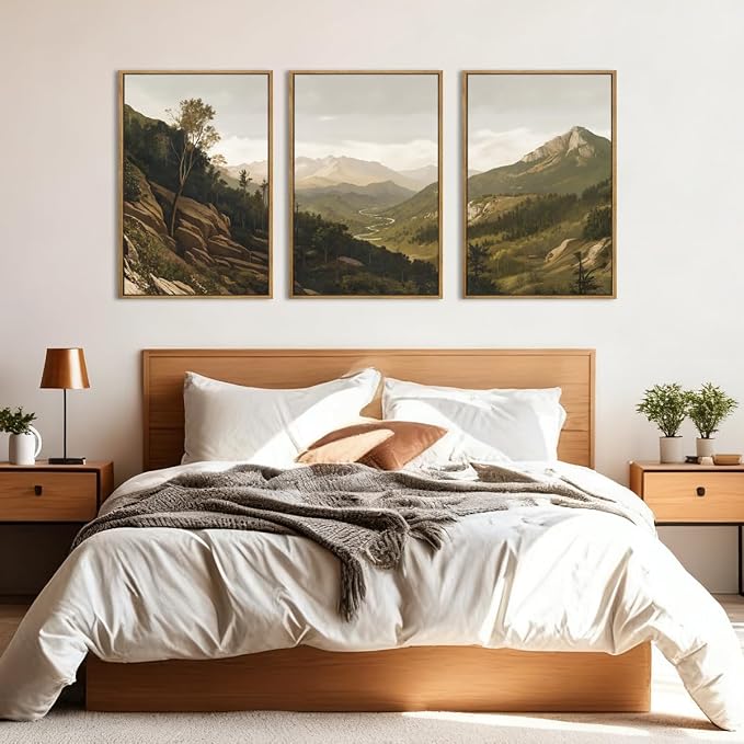 ANHUIB Mountain Wall Art Nature Mountain Ridge Wall Decor Woodland Landscape Painting 16x24 Inch for Living Room Bedroom Dining Room