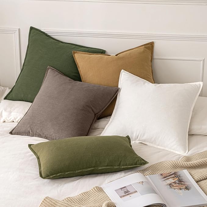 MIULEE Decorative Linen Pillow Covers 18x18 Inch Malt Ball | Boho Farmhouse Fall Autumn Couch Throw Pillows for Bed, Pack of 2 Accent Modern Pillowcases, Sofa Livingroom Home Decor