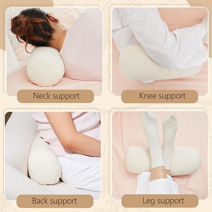 Leinuosen Organic Kapok Orthopedic Roll Pillow 16"x6" – Neck, Back, Knee & Leg Support Bolster – Cervical & Lumbar Roll for Pain Relief, Spinal Alignment – Natural Filling, Adjustable for Bed & Travel