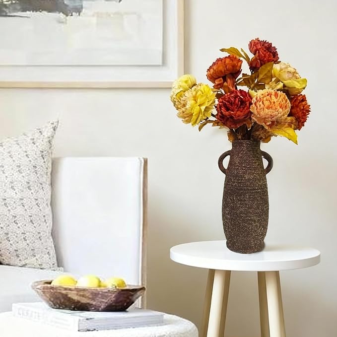 Ceramic Rustic Vase, 12.3 Inch Farmhouse Decorative Flower Vase for Home Decor, Rusty Vase for Living Room Bedroom Kitchen Office Decor Centerpiece Table Decorations
