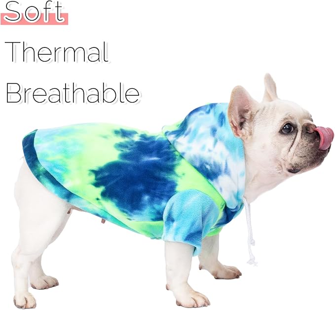 Dog Hoodie Tie Dye Dog Sweatshirt Chic Winter Clothes Ultra-Soft Warm Sweaters for Small Medium Dogs Fashion Pet Clothes for Dogs (Blue/Yellow/Green, L (Back: 14.96",Chest: 19.68", Neck: 16.53"))