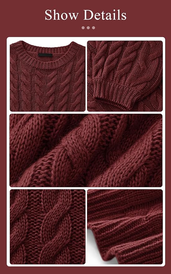 PRETTYGARDEN Womens Sweaters Spring 2026 Cable Knit Long Sleeve Crewneck Oversized Sweater Chunky Pullover Loose Outfits