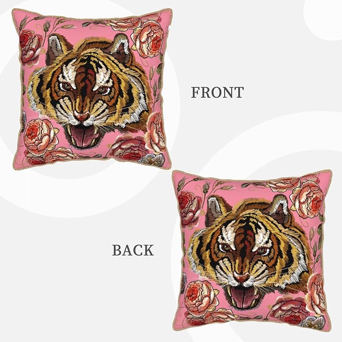 Tiger Floral Pink Velvet Pillow Covers 20x20 Inch Flower Animal Print Throw Pillows for Couch Farmhouse Cushion Covers Pillowcase Modern Pillow Cases for Sofa Bed Living Room Outdoor Decor