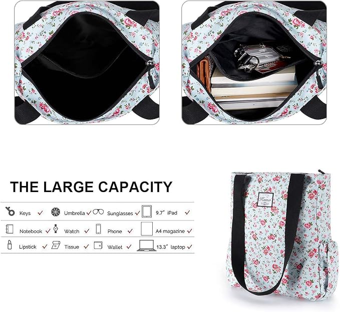 KAMO Floral Tote Bag - Waterproof Lightweight Handbags Travel Shoulder Bag for Hiking Yoga Gym Swimming Travel Beach