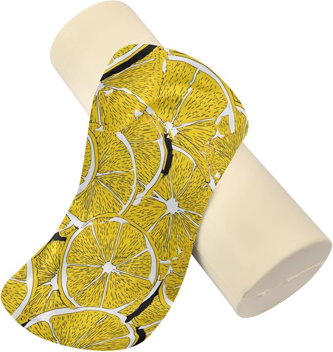 Yellow Lemon Slices Neck Roll Pillow Bolster Round Health Memory Foam Long Cervical Cylinder Pillows with Removable Washable Cover for Body Bed Legs Back Yoga