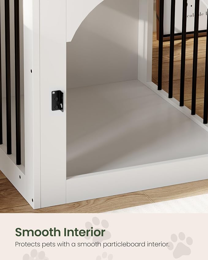 CHOEZON Dog Crate Furniture, Wooden Dog Kennel with Charging Station and Storage Drawer, Indoor Pet Crate End Table for Small Breeds, Dog Cage for Living Room, Bedroom, White and Walnut MGW01UWL